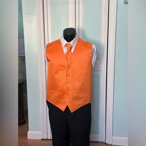 Tangerine Neon Orange Satin Closed Back Vest Wedding Prom Men’s Medium L Large